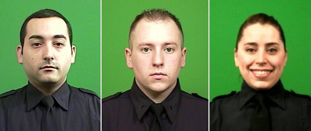 Police officers Marc Lebron, Christian Allen and Sarah Sweigart